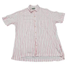 Kenny Flowers Shirt Mens Large Pink White Stripe Rayon Island Classic Hawaiian L